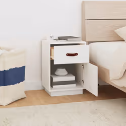 vidaXL Comodino Bianco 40x34x55 cm in Legno Massello di Pino - Vista aggiuntiva 3