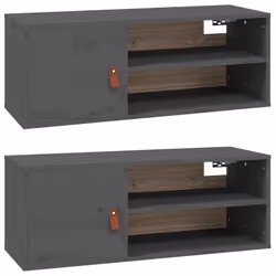 vidaXL Pensili 2 pz Grigi 80x30x30 cm in Legno Massello di Pino - Vista aggiuntiva 2