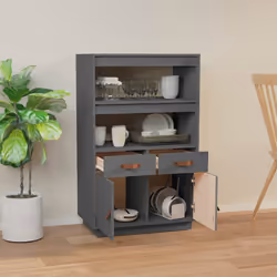 vidaXL Credenza Grigia 67x40x108,5 cm in Legno Massello di Pino - Vista aggiuntiva 3