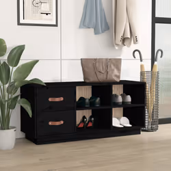 vidaXL Scarpiera Nera 100x34x45 cm in Legno Massello di Pino - Vista aggiuntiva 3