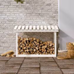 vidaXL Portalegna Bianco 108x64,5x78 cm in Legno Massello di Pino - Vista aggiuntiva 3