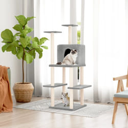 Tiragraffi per gatti, Albero per Gatti con Tiragraffi in Sisal Grigio Chiaro 144, 5 cm vidaXL