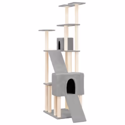vidaXL Albero per Gatti con Tiragraffi in Sisal Grigio Chiaro 190 cm - Vista aggiuntiva 2