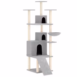 vidaXL Albero per Gatti con Tiragraffi in Sisal Grigio Chiaro 175 cm - Vista aggiuntiva 2
