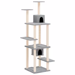vidaXL Albero per Gatti con Tiragraffi in Sisal Grigio Chiaro 176 cm - Vista aggiuntiva 2