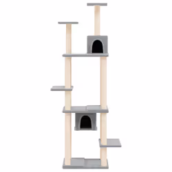 vidaXL Albero per Gatti con Tiragraffi in Sisal Grigio Chiaro 176 cm - Vista aggiuntiva 3