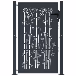 vidaXL Cancello Giardino Antracite 105x155 cm in Acciaio Design Bambù - Vista aggiuntiva 3