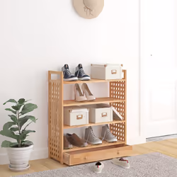 Scarpiera con Cassetto 70x27x81 cm Legno Massello di Nocecod mxl 82356 - Vista aggiuntiva 3
