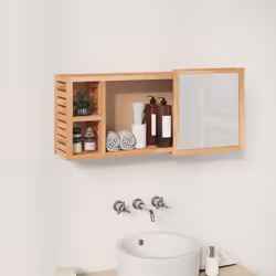 Armadietto a Specchio 80x17x34 cm in Legno Massello di Nocecod mxl 118556 - Vista aggiuntiva 3
