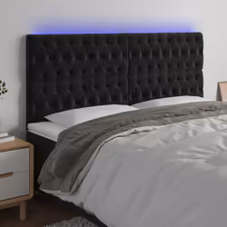 Testiera a LED Nera 200x7x118/128cm in Vellutocod mxl 97835