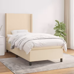vidaXL Giroletto a Molle con Materasso Crema 90x200 cm inTessuto - Vista aggiuntiva 2