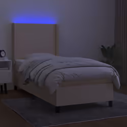 vidaXL Letto a Molle con Materasso e LED Crema 80x200 cm in Tessuto - Vista aggiuntiva 3