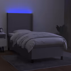 vidaXL Letto a Molle Materasso e LED Grigio Chiaro 90x190 cm Tessuto - Vista aggiuntiva 3
