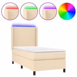 vidaXL Letto a Molle con Materasso e LED Crema 90x200 cm in Tessuto - Vista aggiuntiva 2