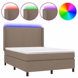 vidaXL Letto a Molle con Materasso e LED Tortora 140x200 cm in Tessuto - Vista aggiuntiva 2