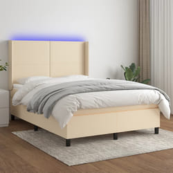 vidaXL Letto a Molle con Materasso e LED Crema 140x200 cm in Tessuto