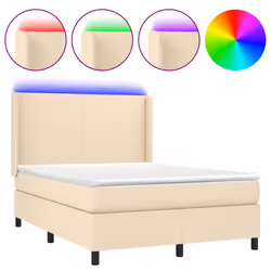 vidaXL Letto a Molle con Materasso e LED Crema 140x200 cm in Tessuto - Vista aggiuntiva 2