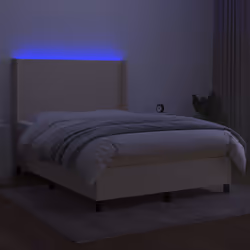 vidaXL Letto a Molle con Materasso e LED Crema 140x200 cm in Tessuto - Vista aggiuntiva 3