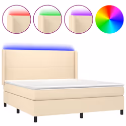 vidaXL Letto a Molle con Materasso e LED Crema 160x200 cm in Tessuto - Vista aggiuntiva 2