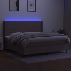vidaXL Letto a Molle Materasso e LED tortora 200x200cm in Tessuto - Vista aggiuntiva 3