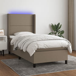 vidaXL Letto a Molle con Materasso e LED Tortora 90x190 cm in Tessuto
