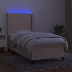 vidaXL Letto a Molle con Materasso e LED Crema 90x190 cm in Tessuto - Vista aggiuntiva 3
