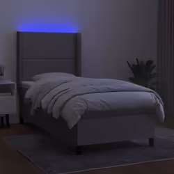 vidaXL Letto a Molle Materasso e LED Grigio Chiaro 90x200 cm Tessuto - Vista aggiuntiva 3
