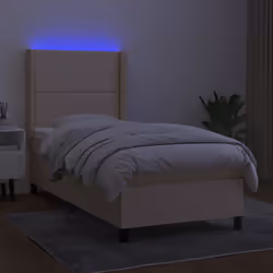 vidaXL Letto a Molle con Materasso e LED Crema 90x200 cm in Tessuto - Vista aggiuntiva 3