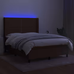 vidaXL Letto a Molle Materasso e LED Marrone Scuro 140x200 cm Tessuto - Vista aggiuntiva 3