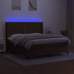 vidaXL Letto a Molle Materasso e LED MarroneScuro 180x200cm in Tessuto - Vista aggiuntiva 3