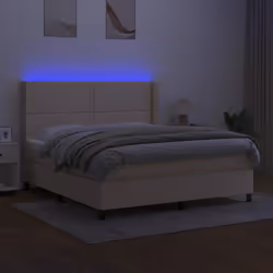 vidaXL Letto a Molle con Materasso e LED Crema 180x200 cm in Tessuto - Vista aggiuntiva 3