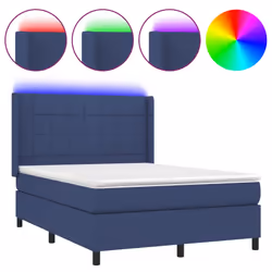 vidaXL Letto a Molle con Materasso e LED Blu 140x200 cm in Tessuto - Vista aggiuntiva 2