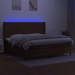 vidaXL Letto a Molle Materasso e LED Marronescuro 200x200cm in Tessuto - Vista aggiuntiva 3