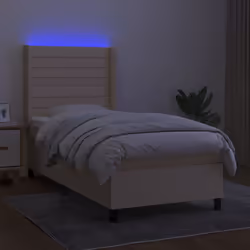 vidaXL Letto a Molle con Materasso e LED Crema 80x200 cm in Tessuto - Vista aggiuntiva 3