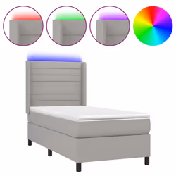 vidaXL Letto a Molle Materasso e LED Grigio Chiaro 90x200 cm Tessuto - Vista aggiuntiva 2