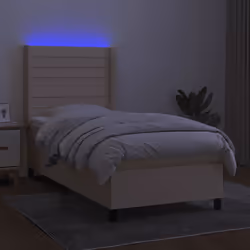 vidaXL Letto a Molle con Materasso e LED Crema 100x200cm in Tessuto - Vista aggiuntiva 3