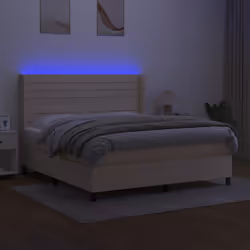 vidaXL Letto a Molle con Materasso e LED Crema 160x200 cm in Tessuto - Vista aggiuntiva 3