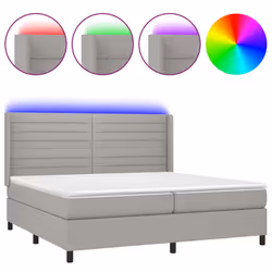 vidaXL Letto a Molle Materasso e LED Grigio Chiaro 200x200 cm Tessuto - Vista aggiuntiva 2