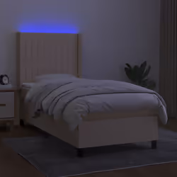 vidaXL Letto a Molle con Materasso e LED Crema 90x200 cm in Tessuto - Vista aggiuntiva 3