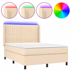 vidaXL Letto a Molle con Materasso e LED Crema 140x200 cm in Tessuto - Vista aggiuntiva 2