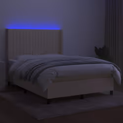 vidaXL Letto a Molle con Materasso e LED Crema 140x200 cm in Tessuto - Vista aggiuntiva 3