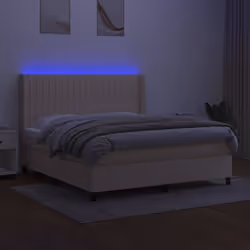 vidaXL Letto a Molle con Materasso e LED Crema 160x200 cm in Tessuto - Vista aggiuntiva 3
