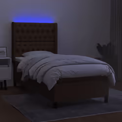 vidaXL Letto a Molle Materasso e LED Marrone Scuro 80x200cm in Tessuto - Vista aggiuntiva 3