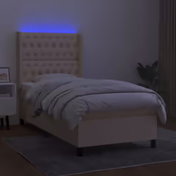vidaXL Letto a Molle con Materasso e LED Crema 80x200 cm in Tessuto - Vista aggiuntiva 3