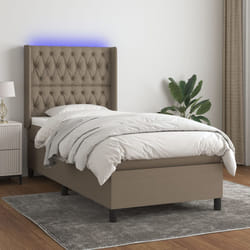 vidaXL Letto a Molle con Materasso e LED Tortora 90x200 cm in Tessuto