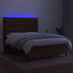 vidaXL Letto a Molle Materasso e LED Marrone Scuro 140x200 cm Tessuto - Vista aggiuntiva 3