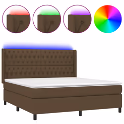 vidaXL Letto a Molle Materasso e LED Marrone Scuro 160x200 cm Tessuto - Vista aggiuntiva 2