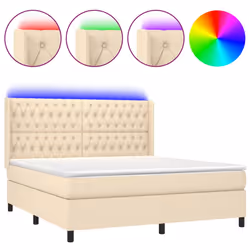 vidaXL Letto a Molle con Materasso e LED Crema 160x200 cm in Tessuto - Vista aggiuntiva 2