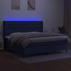 vidaXL Letto a Molle Materasso e LED Blu 200x200cm in Tessuto - Vista aggiuntiva 3