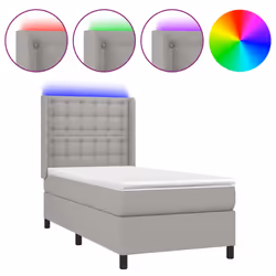 vidaXL Letto a Molle Materasso e LED Grigio Chiaro 90x190 cm Tessuto - Vista aggiuntiva 2